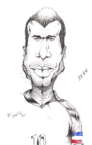 Cartoon: Zidane (medium) by jaime ortega tagged futbol,astros,jugador,zizu,zidane,sinedine,10,francia,gallo