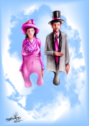 Cartoon: WeddingInTheSky-AristocratPuzzle (medium) by LuciD tagged animals,art,cartoon,earth,humor,life,pictures,photo,xxx