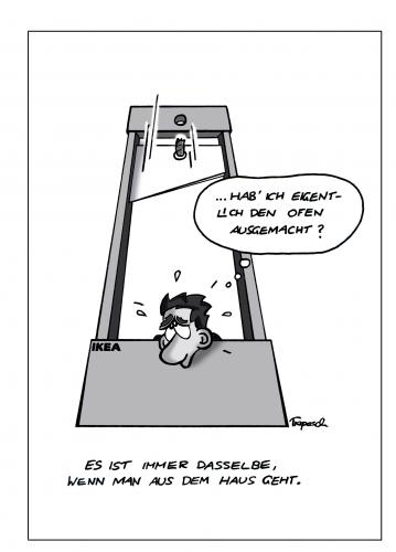 Cartoon: Ofen? (medium) by Marcus Trepesch tagged neurosis,death,penalty,ikea,life,cartoon,black,and,white