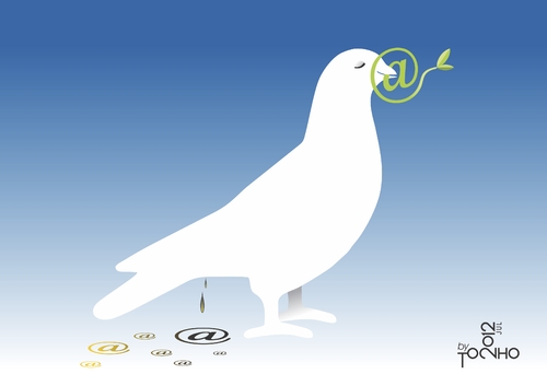Cartoon: Carrier pigeon (medium) by Tonho tagged dove,email,carrier,pigeon,arroba