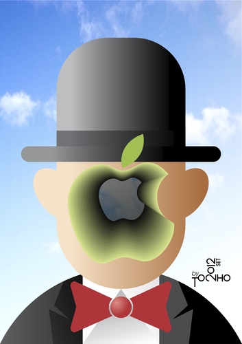 Cartoon: Ce non est pas Magritte (medium) by Tonho tagged sky,clouds,apple,magritte
