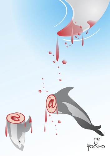 Cartoon: keels (medium) by Tonho tagged keels,arroba,shark,surf