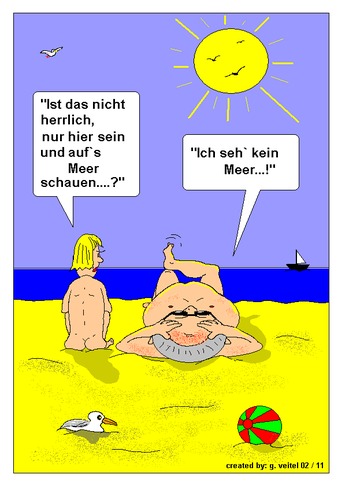 Cartoon: Strandleben (medium) by gert montana tagged strand,sylt,strandgespräch,strandbegegnung,nackt,gertoons,wasser,meer,norden,traumstrand,insel