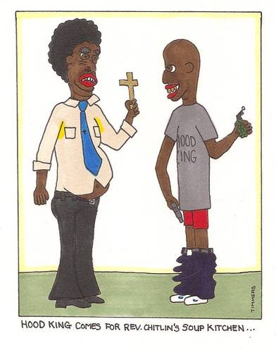 Cartoon: Hood King Vs. Reverend Chitlin (medium) by TIMMERS tagged reverend,battle,hood,king