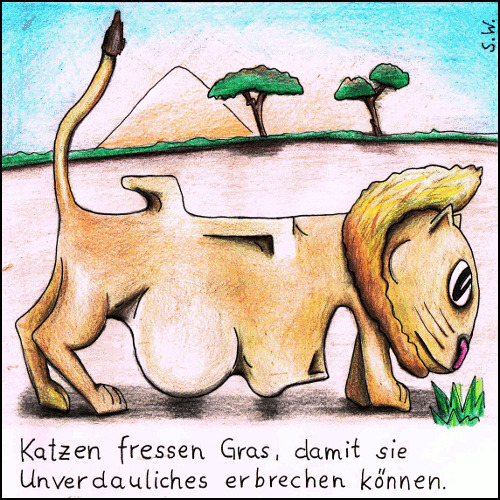Cartoon: Katzen fressen Gras (medium) by Storch tagged rollstuhl,löwe,afrika,savanne,gras