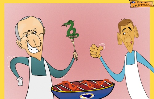 Cartoon: Argentina grill (medium) by emir cartoons tagged argentina,grill,bosnia,dragon,emir,cartoons,cartoon,caricature,foodball
