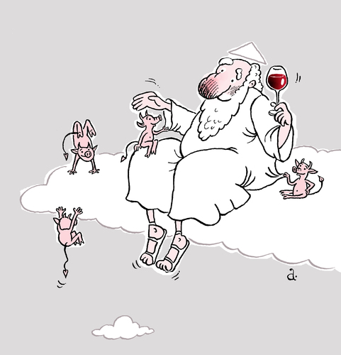 Cartoon: God and devils (medium) by Vasiliy tagged god,devil,sin,drinking,wine,heaven,holiday,joy,carefree,family,friendship,fun,game,pleasure,satan