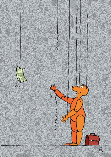 Cartoon: Puppet and banknote (medium) by Vasiliy tagged manager,salaries,business,politics,crime,bribery,bribe,instinct,thread,official,corruption,money,banknote,puppet,marionette