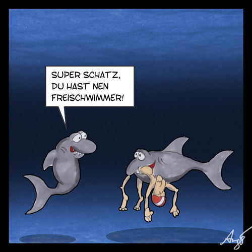 Cartoon: Freischwimmer (medium) by Anjo tagged wasser,baden,hai,freischwimmer
