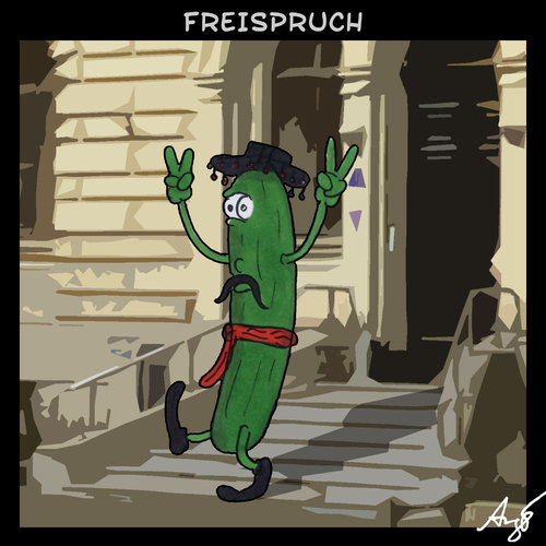 Cartoon: Freispruch (medium) by Anjo tagged erreger,gemüse,spanisch,gurke,kachelmann,ehec