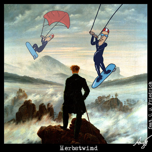 Cartoon: Herbstwind (medium) by Anjo tagged herbst,autumn,kite,surfer,kitesurfer,art,caspar,david,friedrich