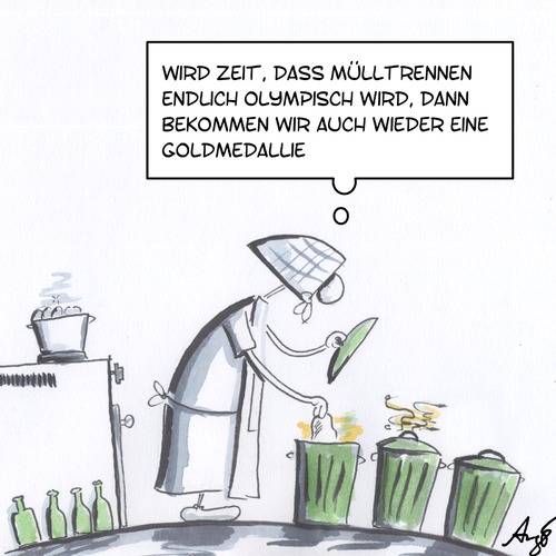 Cartoon: Mülltrennung (medium) by Anjo tagged mülltrennung,olympia,goldmedallie
