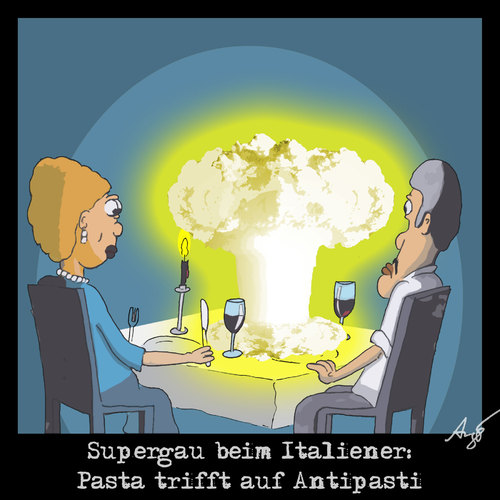 Cartoon: Supergau beim Italiener (medium) by Anjo tagged antipasti,pasta,italiener,gau,supergau