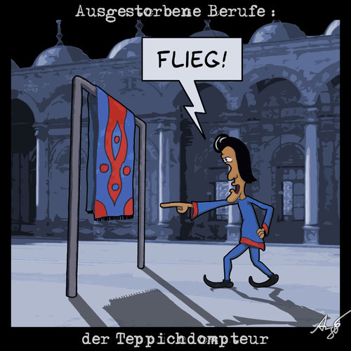 Cartoon: Teppichdompteur (medium) by Anjo tagged beruf,aussterben,teppich,fliegender,dompteur