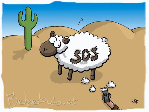 Cartoon: SOS Schaf (medium) by Belzebub tagged sheep,sos,schaf,wüste,desert,rasierer,sinnfrei,razor,shaver
