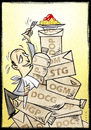Cartoon: food labels (small) by Giacomo tagged etichette,del,cibo,scatolette,ogm,spaghetti,fame,italiano,giacomo,cardelli,lombrio,jack