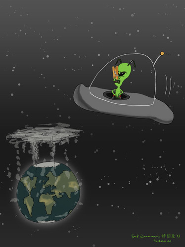 Cartoon: Alien visit (medium) by Frank Zimmermann tagged warming,global,environment,smell,space,weltall,erde,earth,visit,alien
