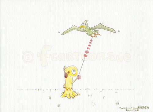 Cartoon: Drachen im Herbst (medium) by Frank Zimmermann tagged drachen,dragon,archaeopteryx,herbst,alien,schleifen,ribbons,wind