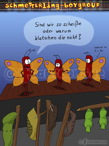 Cartoon: Schmetterling-Boygroup (medium) by Frank Zimmermann tagged schmetterling,boygroup,pupa,butterfly,fcartoons,cartoon,stoff