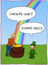 Cartoon: economy crisis (small) by Frank Zimmermann tagged economy crisis leprechaun ireland rainbow pot gold wirtschaft krise regenbogen kleeblatt topf schokolade