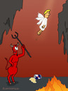 Cartoon: HELL (small) by Frank Zimmermann tagged hell devil angel engel hölle teufel red bull dose dreizack cartoon rot feuer höhle