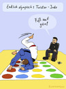 Cartoon: Twister Judo (small) by Frank Zimmermann tagged twister,judo,richter,fuß,anzug,judoka,matte,grün,gelb,rot,blau,stuhl,sport,gürtel,fcartoons