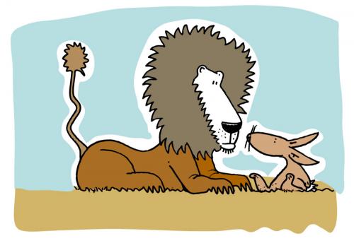 Cartoon: fierce (medium) by ali tagged löwe,lion,kaninchen,conejo,löwe,hase,raubtier,tier,vegetarier,fleischfresser,freundschaft,kaninchen,wildnis,kennenlernen