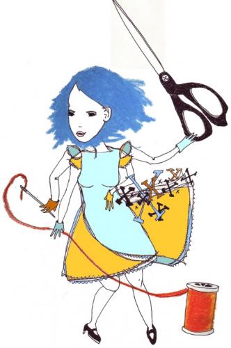 Cartoon: Sew What (medium) by BonnieRue tagged lady,scissors,needle,crafty,pen,crayon