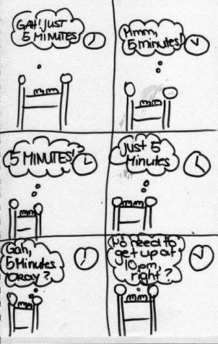 Cartoon: procrastination. (medium) by maryhasafantasy tagged scribble,five,minutes,bed,sleep,lazy