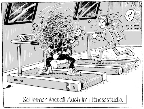 Cartoon: Fitnessstudio (medium) by Oliver Gerke tagged heavy,metal,headbanging