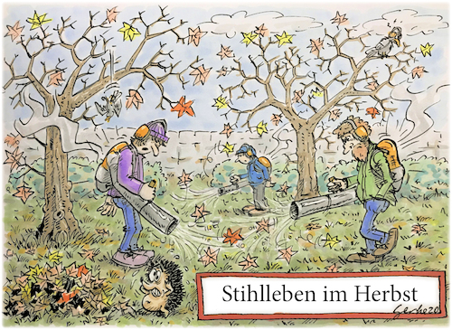 Cartoon: Stihlleben im Herbst (medium) by Oliver Gerke tagged laubbläser,herbst,stihl,stillleben,lärm,natur