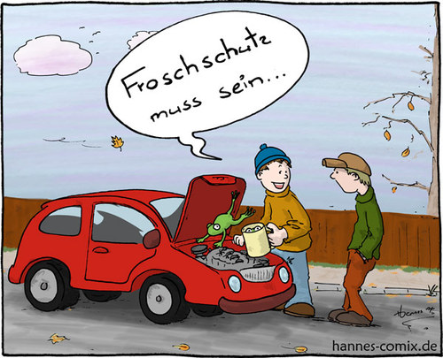 Cartoon: Froschschutz (medium) by Hannes tagged auto,frosch,froschschutz,frost,frostschutz,herbst,kalt,winter,winterfest,winterreifen