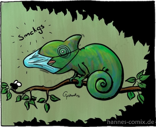 Cartoon: handicap (medium) by Hannes tagged chamäleon,chameleon,mask,maske,wearmask,corona,covid,maskenpflicht,handicap