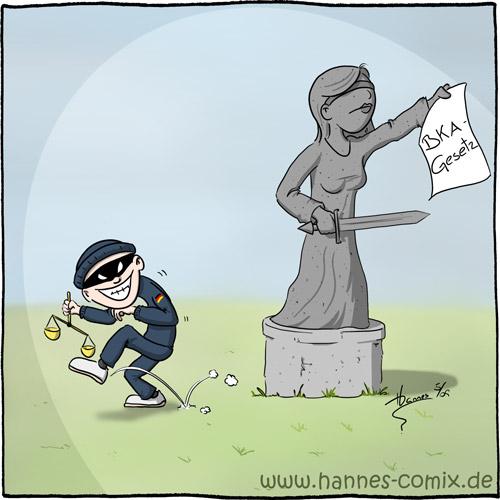 Cartoon: Justitia (medium) by Hannes tagged bka,justitia,gesetz,verfassung,zensur,überwachung,politik,grundgesetz