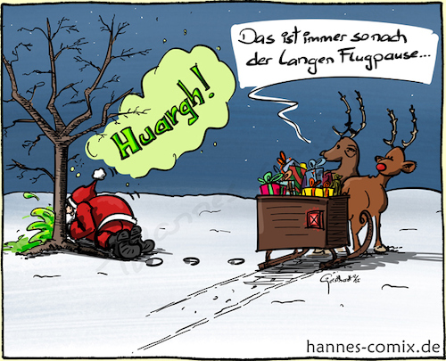 Cartoon: luftkrank (medium) by Hannes tagged weihnachten,rentier,fliegen,luftkrank
