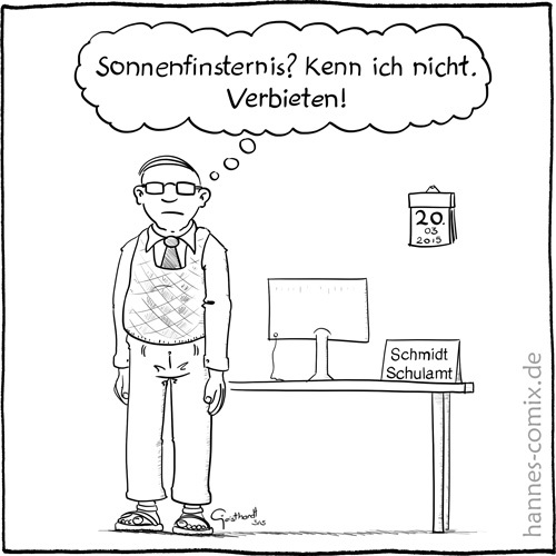 Cartoon: Sonnenfinsternis 2015 (medium) by Hannes tagged helikoptereltern,dummheit,bildung,angst,sonnenfinsternis,schule,schulamt,kindergarten