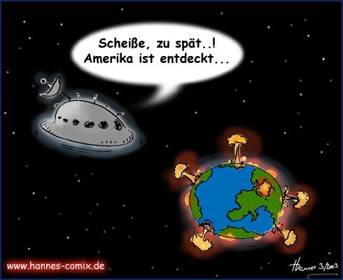Cartoon: zu spät (medium) by Hannes tagged hannes,usa,amerika,krieg,explosion,erde