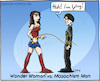 Cartoon: Wonder Woman vs. Masochism Man (small) by Hannes tagged wonderwoman,masochism,pain,sadomaso,hero