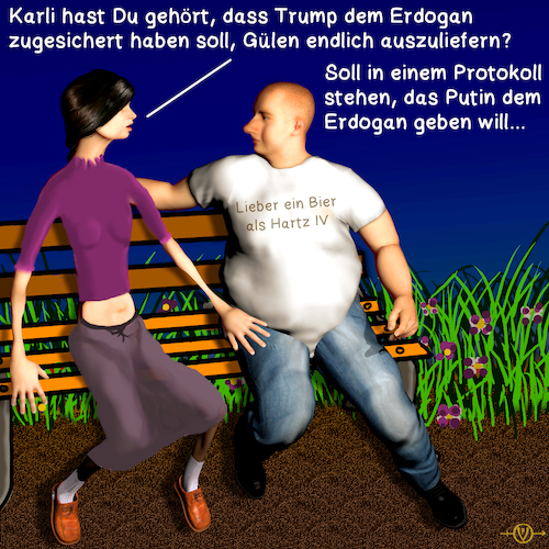 Cartoon: Caro und Karli 4 (medium) by PuzzleVisions tagged puzzlevisions,karli,caro,friend,freundin,trump,putin,erdogan,protokoll,script,gülen