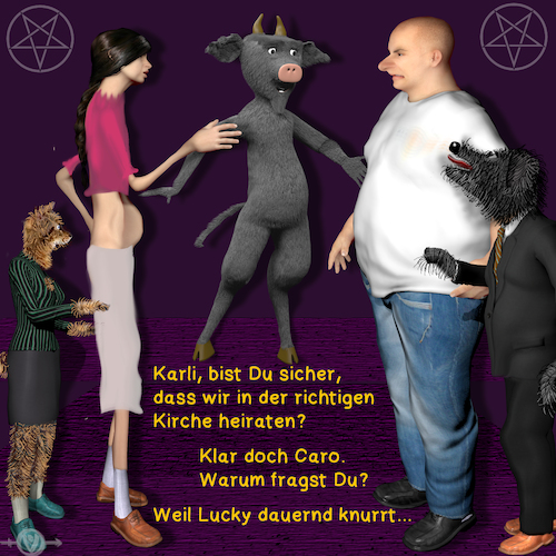 Cartoon: Caro und Karli 5 (medium) by PuzzleVisions tagged puzzlevisions,karli,caro,lucky,annie,friend,freundin,heirat,marriage,devil,teufel,satanismus,satanism