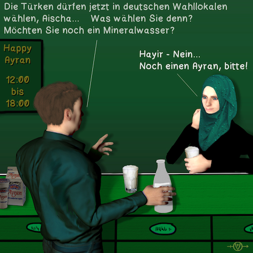 Cartoon: Hayir - Nein (medium) by PuzzleVisions tagged puzzlevisions,türkische,wahllokale,deutschland,germany,turkish,elections,ayran,hayir,nein