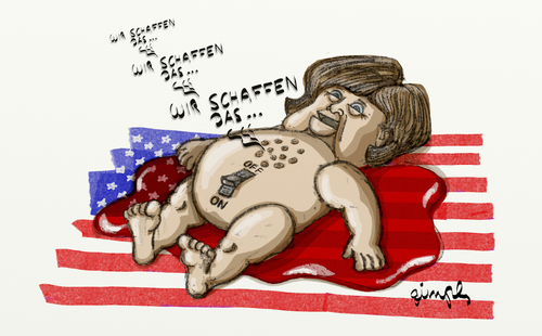 Cartoon: Wir schaffen das... we make it (medium) by gimpl tagged politic,germany,europe