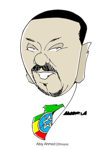 Cartoon: Abiy Ahmed Ali (medium) by Amorim tagged ethiopia,nobel,prize,peace,abiy,ahmed,ali