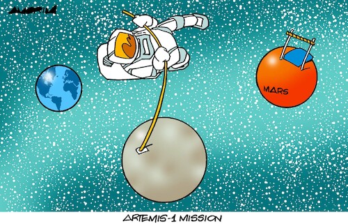 Cartoon: Artemis-1 (medium) by Amorim tagged nasa,moon,mars,nasa,moon,mars
