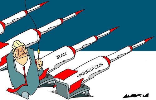 Cartoon: Bombs (medium) by Amorim tagged trump,minneapolis,teheran,trump,minneapolis,teheran