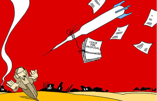 Cartoon: Ceasefire (medium) by Amorim tagged trump,ceasefire,iran,trump,ceasefire,iran