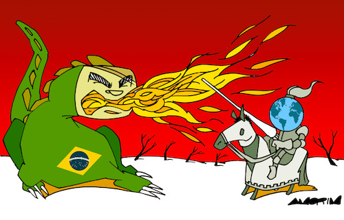 Cartoon: Dragons (medium) by Amorim tagged bolsonaro,rain,forest,global,warming