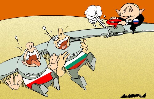 Cartoon: Hanging (medium) by Amorim tagged russia,poland,bulgaria,russia,poland,bulgaria,gas,putin,energie