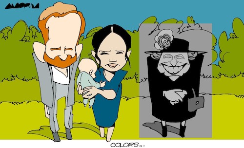 Cartoon: Harry and Meghan (medium) by Amorim tagged harry,meghan,elizabeth,ii