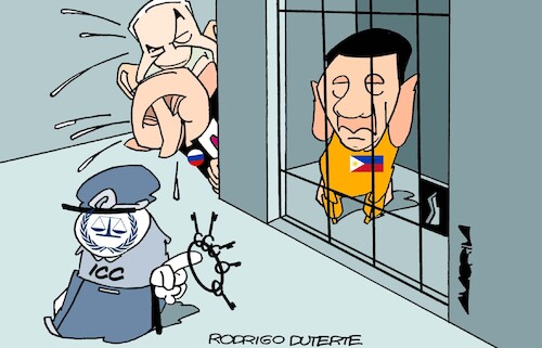 Cartoon: International Criminal Court (medium) by Amorim tagged international,criminal,court,rodrigo,duterte,benjamin,netanyahu,putin,international,criminal,court,rodrigo,duterte,benjamin,netanyahu,putin